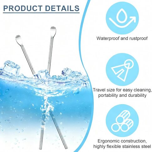 40 قطعة ملعقة الأذن الفولاذ المقاوم للصدأ الأذن الشمع مغرفة 3 ''قابلة لإعادة الاستخدام خلال أذني الأذن مكشطة معدنية الأذن نظافة آمنة أدوات إزالة شمع الأذن in Kuwait