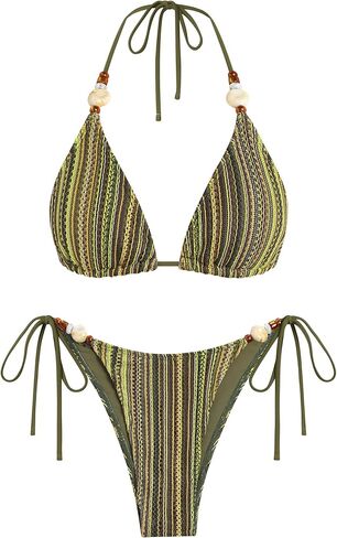 ZAFUL Women's Bikini Sets Beads Triangle Swimsuits 2 Piece String High Cut Cheeky Bathing Suits in Saudi Arabia