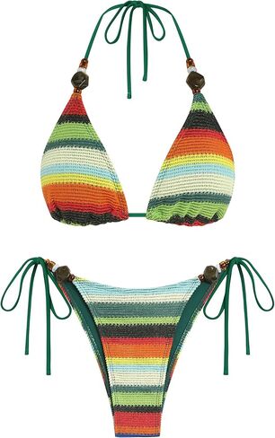 ZAFUL Women's Bikini Sets Beads Triangle Swimsuits 2 Piece String High Cut Cheeky Bathing Suits in Saudi Arabia