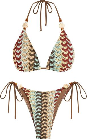 ZAFUL Women's Bikini Sets Beads Triangle Swimsuits 2 Piece String High Cut Cheeky Bathing Suits in Saudi Arabia