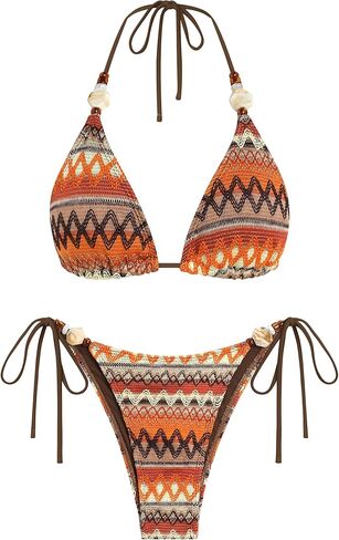 ZAFUL Women's Bikini Sets Beads Triangle Swimsuits 2 Piece String High Cut Cheeky Bathing Suits in Saudi Arabia