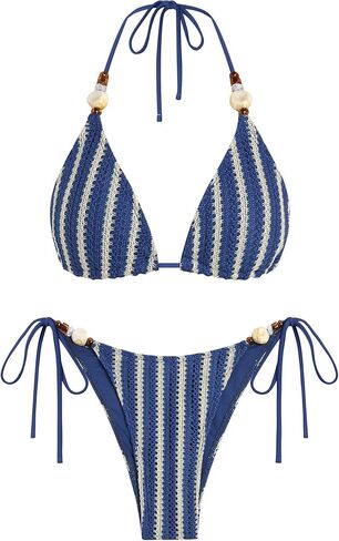 ZAFUL Women's Bikini Sets Beads Triangle Swimsuits 2 Piece String High Cut Cheeky Bathing Suits in Saudi Arabia