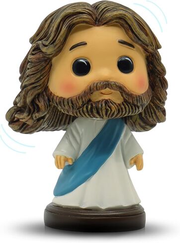 لوحة قيادة السيارة Jesus Bobblehead - تمثال/تمثال صغير من الراتنج باللون الأزرق الفاتح مقاس 3.5 سم - ديكور سيارة مسيحي - تمثال يسوع صغير للمكتب والرف والمنزل in Saudi Arabia