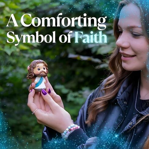 لوحة قيادة السيارة Jesus Bobblehead - تمثال/تمثال صغير من الراتنج باللون الأزرق الفاتح مقاس 3.5 سم - ديكور سيارة مسيحي - تمثال يسوع صغير للمكتب والرف والمنزل in Saudi Arabia