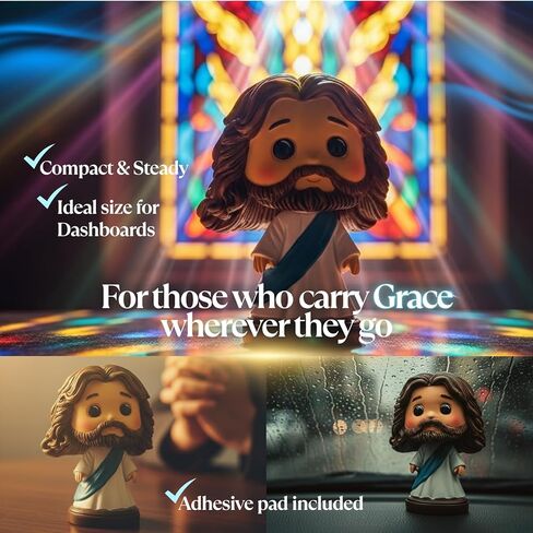 لوحة قيادة السيارة Jesus Bobblehead - تمثال/تمثال صغير من الراتنج باللون الأزرق الفاتح مقاس 3.5 سم - ديكور سيارة مسيحي - تمثال يسوع صغير للمكتب والرف والمنزل in Saudi Arabia