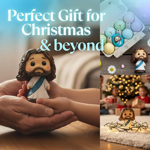 لوحة قيادة السيارة Jesus Bobblehead - تمثال/تمثال صغير من الراتنج باللون الأزرق الفاتح مقاس 3.5 سم - ديكور سيارة مسيحي - تمثال يسوع صغير للمكتب والرف والمنزل in Saudi Arabia