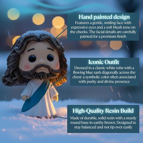 لوحة قيادة السيارة Jesus Bobblehead - تمثال/تمثال صغير من الراتنج باللون الأزرق الفاتح مقاس 3.5 سم - ديكور سيارة مسيحي - تمثال يسوع صغير للمكتب والرف والمنزل in Saudi Arabia
