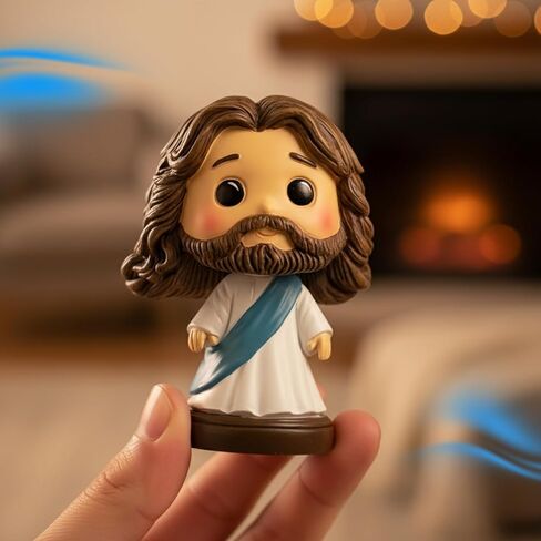 لوحة قيادة السيارة Jesus Bobblehead - تمثال/تمثال صغير من الراتنج باللون الأزرق الفاتح مقاس 3.5 سم - ديكور سيارة مسيحي - تمثال يسوع صغير للمكتب والرف والمنزل in Saudi Arabia