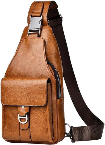 Genuine Leather Sling Bag for Men – Waterproof Crossbody Chest Bag for Hiking & Cycling in Saudi Arabia
