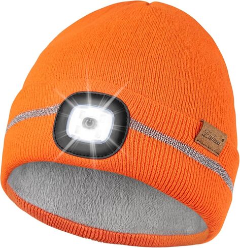 Etsfmoa Reflective Stripe Hat with Light,Fleece Lined Beanie for Men and Women,Type-c Rechargeable High Visibility LED Cap in Saudi Arabia