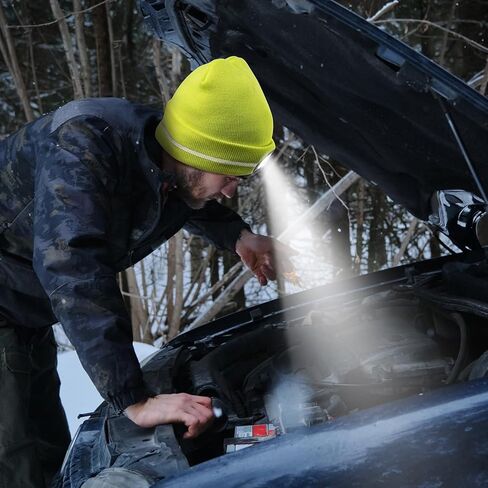 Etsfmoa Reflective Stripe Hat with Light,Fleece Lined Beanie for Men and Women,Type-c Rechargeable High Visibility LED Cap in Saudi Arabia