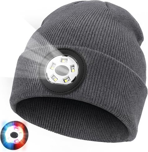 Beanie with Light, Unisex USB-C Rechargeable Headlamp Beanie Flashlight Beanie Hat for Men Women 5 LED Super Brightness Black in Saudi Arabia