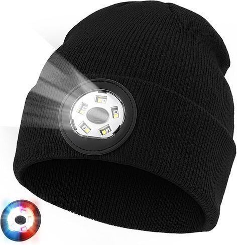 Beanie with Light, Unisex USB-C Rechargeable Headlamp Beanie Flashlight Beanie Hat for Men Women 5 LED Super Brightness Black in Saudi Arabia