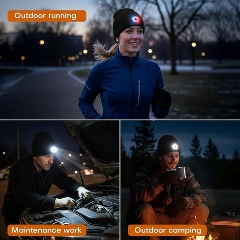 Beanie with Light, Unisex USB-C Rechargeable Headlamp Beanie Flashlight Beanie Hat for Men Women 5 LED Super Brightness Black in Saudi Arabia