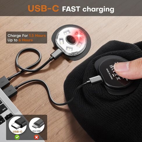 Beanie with Light, Unisex USB-C Rechargeable Headlamp Beanie Flashlight Beanie Hat for Men Women 5 LED Super Brightness Black in Saudi Arabia