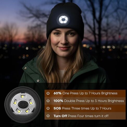 Beanie with Light, Unisex USB-C Rechargeable Headlamp Beanie Flashlight Beanie Hat for Men Women 5 LED Super Brightness Black in Saudi Arabia