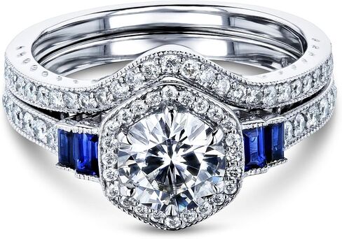 Kobelli 1 3/4 Carat Hexagon Halo Blue and White Bridal Set 14k Gold, 9 in Saudi Arabia