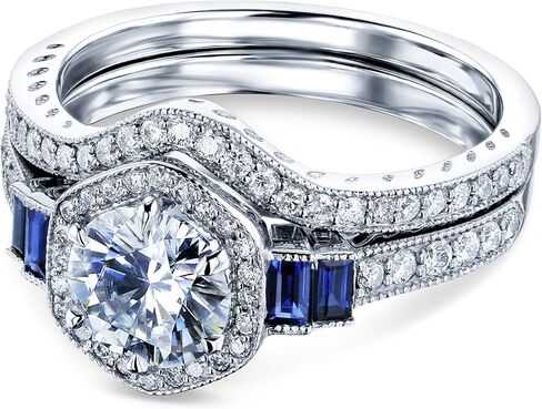 Kobelli 1 3/4 Carat Hexagon Halo Blue and White Bridal Set 14k Gold, 9 in Saudi Arabia