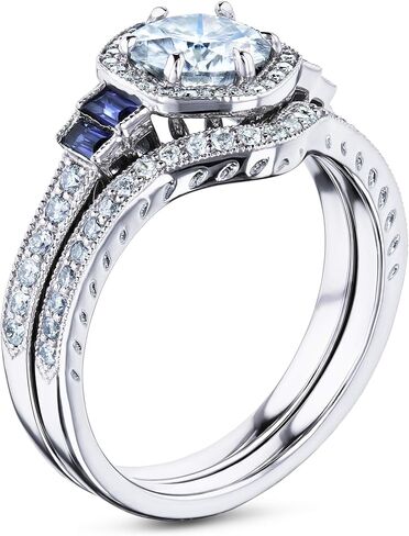 Kobelli 1 3/4 Carat Hexagon Halo Blue and White Bridal Set 14k Gold, 9 in Saudi Arabia