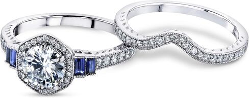 Kobelli 1 3/4 Carat Hexagon Halo Blue and White Bridal Set 14k Gold, 9 in Saudi Arabia