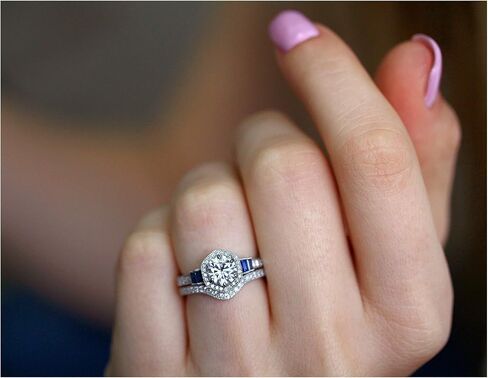 Kobelli 1 3/4 Carat Hexagon Halo Blue and White Bridal Set 14k Gold, 9 in Saudi Arabia