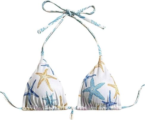 Milumia Women's Seashell Print Triangle Bikini Top Only Halter Tie Back Bathing Suit Tops in Saudi Arabia