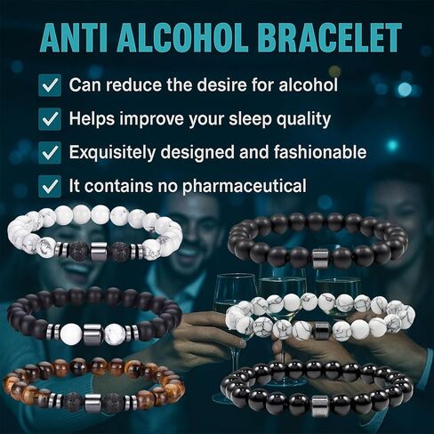 Glame Anti Alcohol Bracelet for Men Women Stop Drinking Alcohol Manifestation Hematite Abstinence Assistance Natural Stone Bracelets Calming Anxiety Healing Bracelets Jewelry Anxiety Stress Relief Gifts in Saudi Arabia