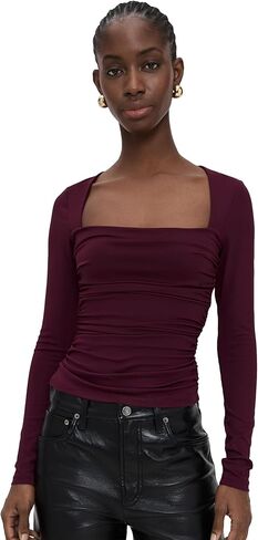 Susana Monaco Women's Straight Front Gathered Long Sleeve Top in Saudi Arabia