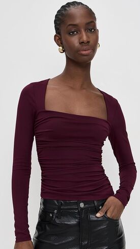 Susana Monaco Women's Straight Front Gathered Long Sleeve Top in Saudi Arabia