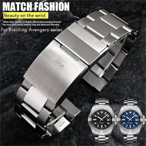 سوار ساعة صلب من الفولاذ المقاوم للصدأ بطرف منحني 22 مم، لأساور حزام ساعة بريتلينغ أفينجر الفضية in Kuwait