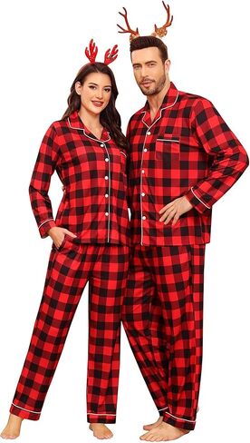 SWOMOG Matching Family Pajama Set Couple Christmas Printed Sleepwear Xmas Long Sleeve Lounge Set Men & Women Pjs Set in Saudi Arabia