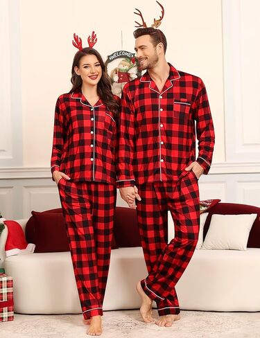 SWOMOG Matching Family Pajama Set Couple Christmas Printed Sleepwear Xmas Long Sleeve Lounge Set Men & Women Pjs Set in Saudi Arabia