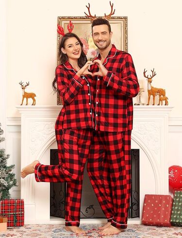 SWOMOG Matching Family Pajama Set Couple Christmas Printed Sleepwear Xmas Long Sleeve Lounge Set Men & Women Pjs Set in Saudi Arabia