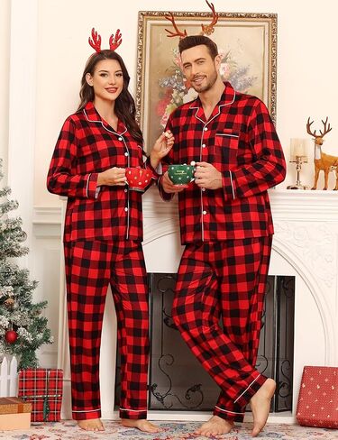SWOMOG Matching Family Pajama Set Couple Christmas Printed Sleepwear Xmas Long Sleeve Lounge Set Men & Women Pjs Set in Saudi Arabia