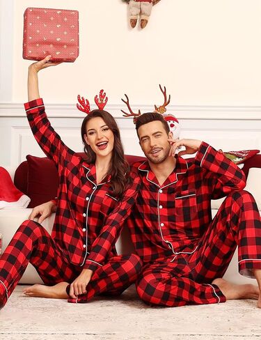 SWOMOG Matching Family Pajama Set Couple Christmas Printed Sleepwear Xmas Long Sleeve Lounge Set Men & Women Pjs Set in Saudi Arabia