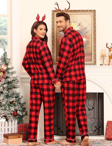 SWOMOG Matching Family Pajama Set Couple Christmas Printed Sleepwear Xmas Long Sleeve Lounge Set Men & Women Pjs Set in Saudi Arabia