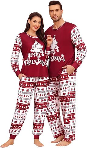 SWOMOG Matching Family Pajama Set Couple Christmas Printed Sleepwear Xmas Long Sleeve Lounge Set Men & Women Pjs Set in Saudi Arabia