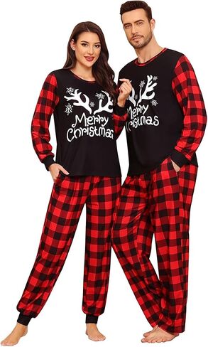 SWOMOG Matching Family Pajama Set Couple Christmas Printed Sleepwear Xmas Long Sleeve Lounge Set Men & Women Pjs Set in Saudi Arabia