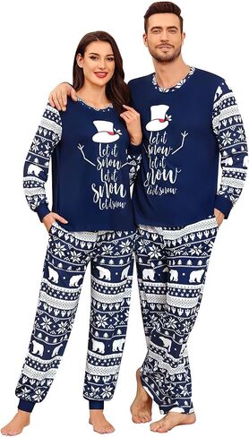 SWOMOG Matching Family Pajama Set Couple Christmas Printed Sleepwear Xmas Long Sleeve Lounge Set Men & Women Pjs Set in Saudi Arabia