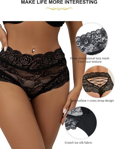 ohmydear Womens Lace Boyshorts Sexy Panties Crisscross Strappy Underwear High Waisted Soft Briefs XS-4XL in Saudi Arabia