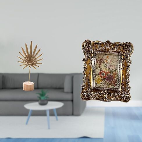 Fenteer Leaf Sculpture Metal Leaf تمثال إطار الصورة خمر الجدول إطار الصورة المزخرفة الجدار شنقا الإطار قسط الحديد مادة الراتنج مناسبة لغرفة النوم Li in Kuwait