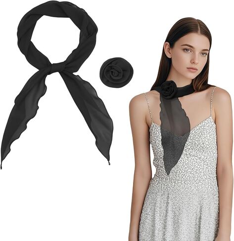 Silk Scarf for Women, Solid Neck Scarf with Removable Flower Brooch Light Womens Scarves for Daily Travel Date Prom in Saudi Arabia