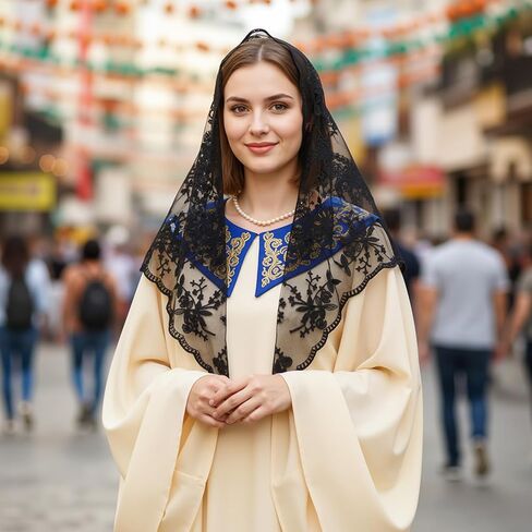 حجاب مانتيلا مثلث أسود من الدانتيل حجاب كاثوليكي للنساء يغطي الرأس وشاح لاتيني حجاب جماعي للنساء الزفاف in Kuwait