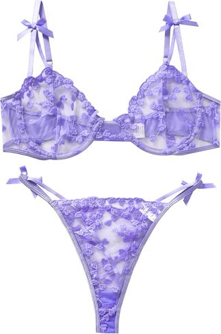 Women’s Black Lace Lingerie Set - Sexy Bra & Panty with Bow Details, Sheer Floral Design in Saudi Arabia