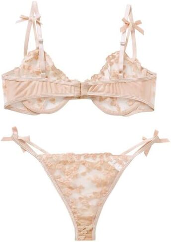 Women’s Black Lace Lingerie Set - Sexy Bra & Panty with Bow Details, Sheer Floral Design in Saudi Arabia