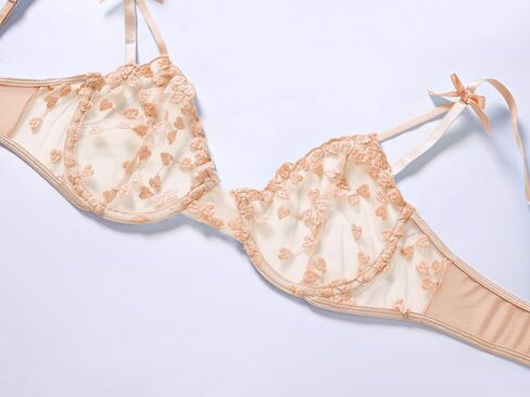 Women’s Black Lace Lingerie Set - Sexy Bra & Panty with Bow Details, Sheer Floral Design in Saudi Arabia