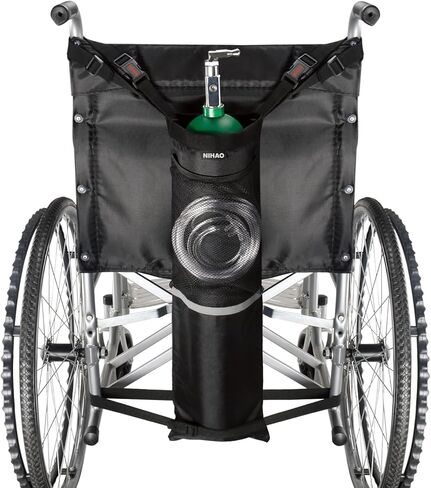 NIHAO Oxygen Tank Holder for Wheelchiars, Oxygen Cylinder Bag with Adjustable Zippers and Mesh Storage Pockets, Portable Wheelchair Attachment for Oxygen Fits Most Oxygen Cylinders, Blue in Saudi Arabia