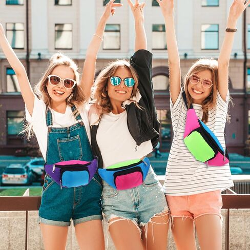 8 PCS Neon Fanny Pack, 2 Pockets Retro Belt Bag 80s 90s Vintage Waist Packs Adjustable Oxford Cloth Waist Bags for Women Men Traveling Jogging Halloween Party Holiday Festival Costumes in Saudi Arabia
