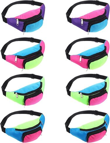 8 PCS Neon Fanny Pack, 2 Pockets Retro Belt Bag 80s 90s Vintage Waist Packs Adjustable Oxford Cloth Waist Bags for Women Men Traveling Jogging Halloween Party Holiday Festival Costumes in Saudi Arabia