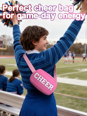 Cheer Fanny Pack for Girls - Preppy Pink Glitter Letter Cheer Belt Bag with Adjustable Strap, Cheerleader Birthday Gifts for Teen Girls in Saudi Arabia
